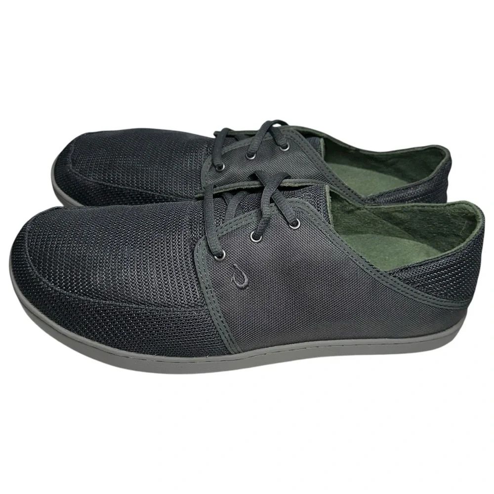 Olukai NIB Men’s Size 11.5 Dark Shadow Gray Nohea Mesh Lace Up Boat Shoes